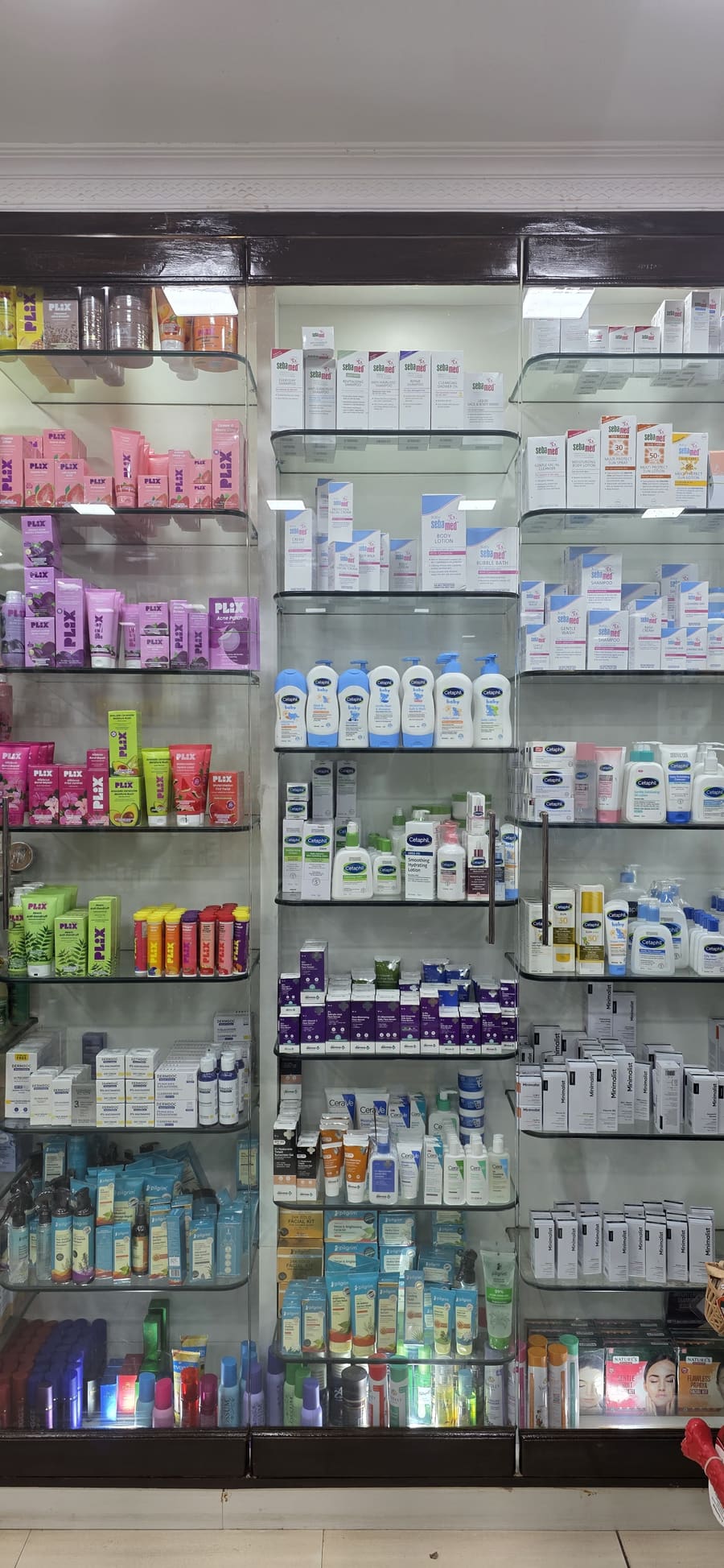 Personal care display featuring Sebamed, Cetaphil, CeraVe and Minimalist